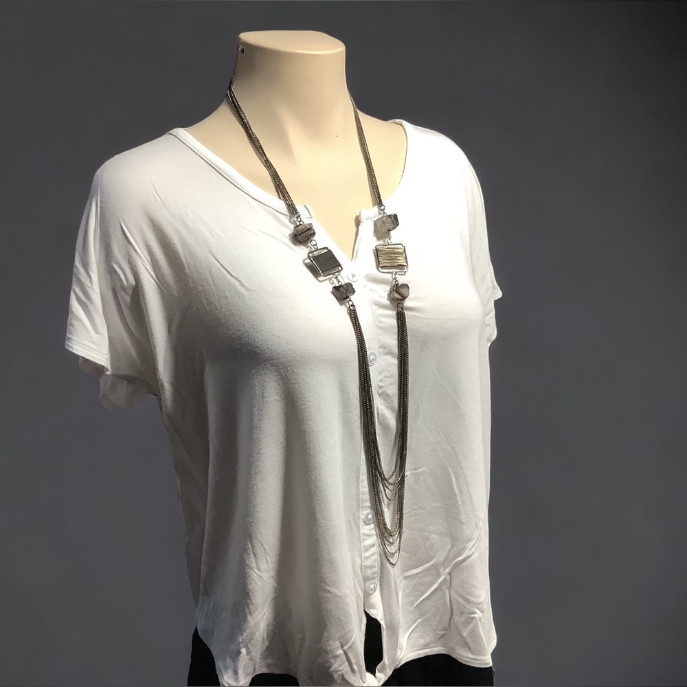 Gun metal fashion statement dangle necklace